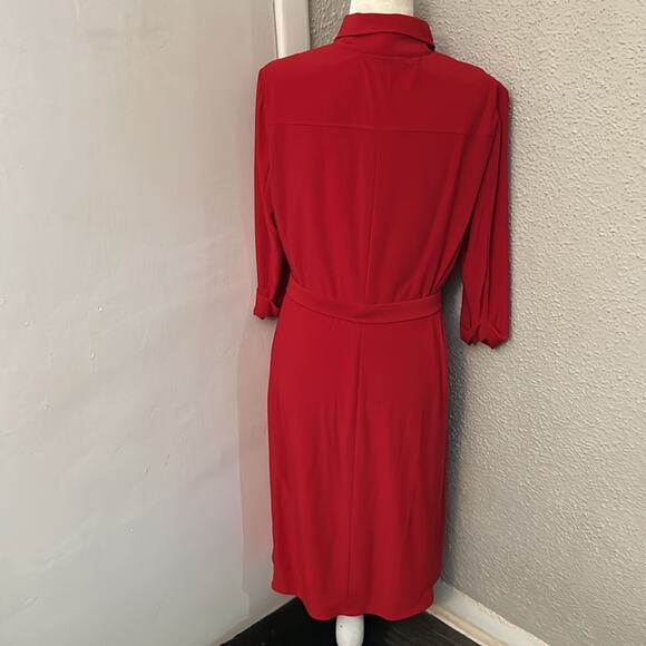 Tahari Arthur S. Levine Red Roll Tack Up Sleeve Shirtdres 12 Corporate Siren - Picture 2 of 7